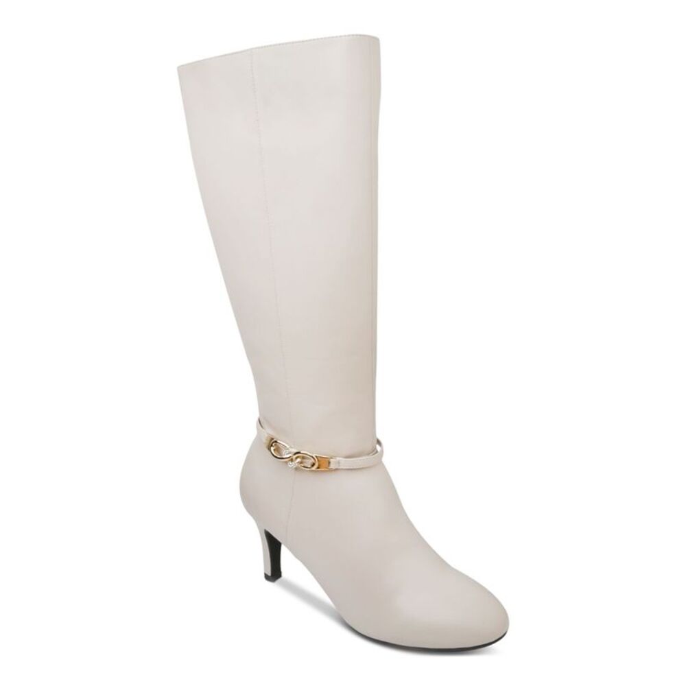 KAREN SCOTT Womens White Chain Wide Calf Hanna Almond Kitten Heel Boots 7.5 M WC